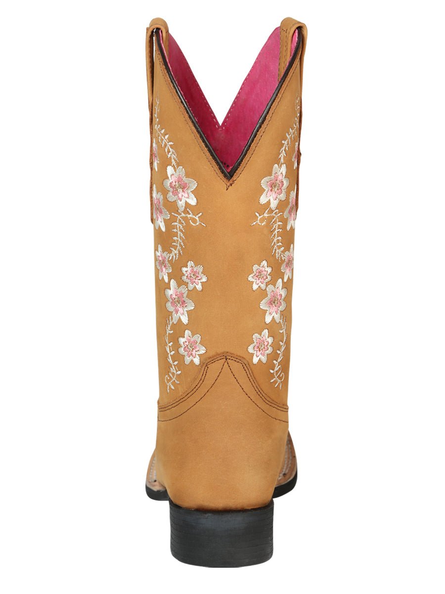Women’s Nubuck Leather Flowers Embroidered Western Cowgirl Boots 'El General' Peach 44644 - BELLEZA'S - Women’s Nubuck Leather Flowers Embroidered Western Cowgirl Boots 'El General' Peach 44644 - Women's Boots - 04464401