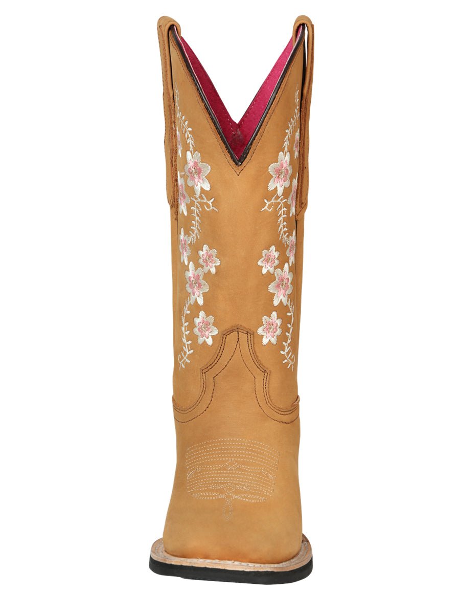 Women’s Nubuck Leather Flowers Embroidered Western Cowgirl Boots 'El General' Peach 44644 - BELLEZA'S - Women’s Nubuck Leather Flowers Embroidered Western Cowgirl Boots 'El General' Peach 44644 - Women's Boots - 04464401
