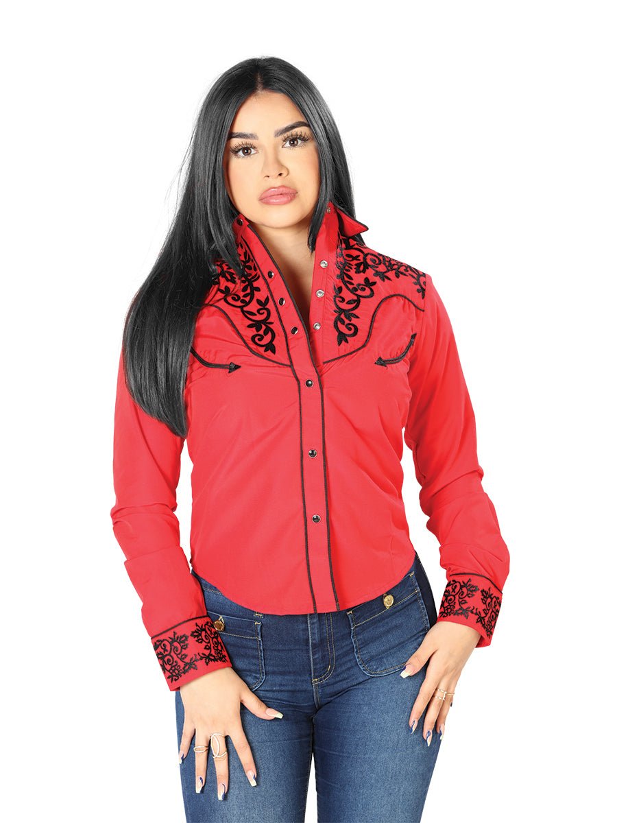 Women's Red Embroidered Long Sleeve Western Shirt 'El Señor de los Cielos' 126670 - BELLEZA'S - Women's Red Embroidered Long Sleeve Western Shirt 'El Señor de los Cielos' 126670 - Women's Shirt - 12667001