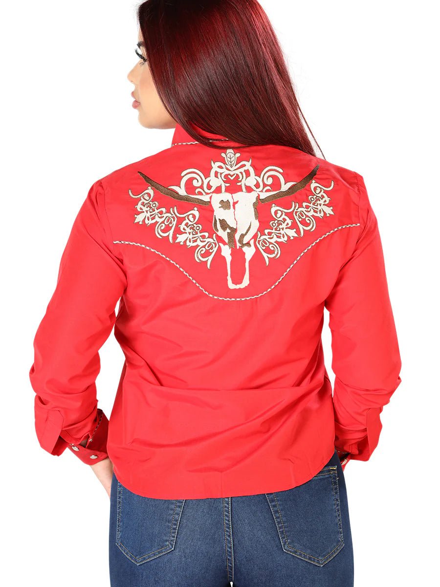Women’s Red Embroidered Long Sleeve Western Shirt 'El Señor de los Cielos' 126675 - BELLEZA'S - Women’s Red Embroidered Long Sleeve Western Shirt 'El Señor de los Cielos' 126675 - Women's Shirt - 12667501