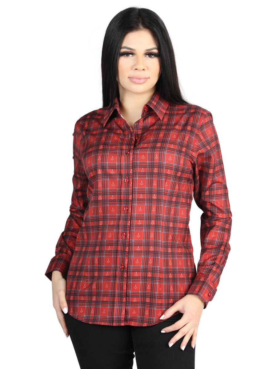 Women's Red Plaid Print Long Sleeve Western Shirt 'El Señor De Los Cielos' 44722 - BELLEZA'S - Women's Red Plaid Print Long Sleeve Western Shirt 'El Señor De Los Cielos' 44722 - Women's Shirt - 04472201