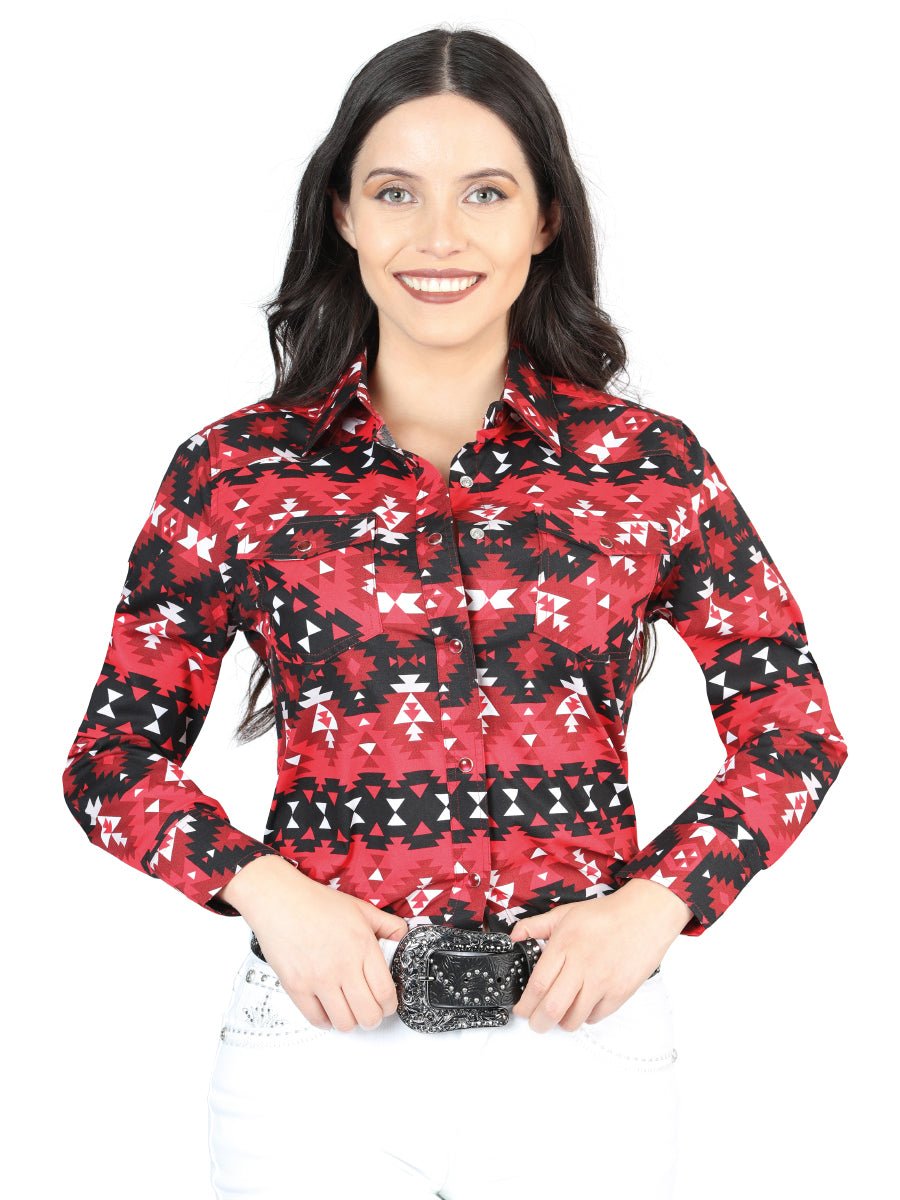 Women’s Red Print Long Sleeve Snap Western Shirt 'El Señor de los Cielos' 44408 - BELLEZA'S - Women’s Red Print Long Sleeve Snap Western Shirt 'El Señor de los Cielos' 44408 - Women's Shirt - 04440801