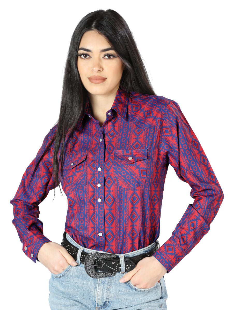 Women’s Red Print Long Sleeve Western Shirt 'El Señor de los Cielos' 44203 - BELLEZA'S - Women’s Red Print Long Sleeve Western Shirt 'El Señor de los Cielos' 44203 - Women's Shirt - 04420301