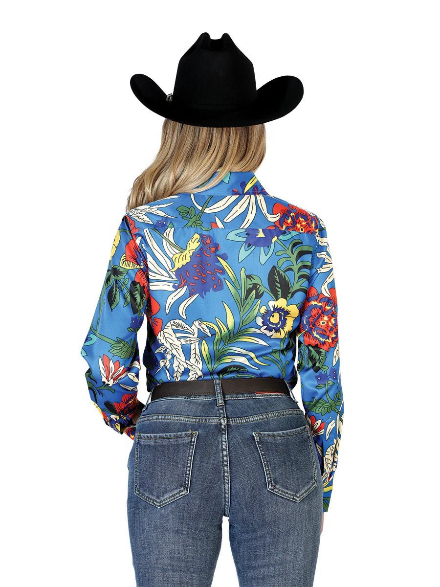 Women's Royal Blue Floral Print Long Sleeve Western Shirt 'El Señor De Los Cielos' 43895 - BELLEZA'S - Women's Royal Blue Floral Print Long Sleeve Western Shirt 'El Señor De Los Cielos' 43895 - Women's Shirt - 04389501