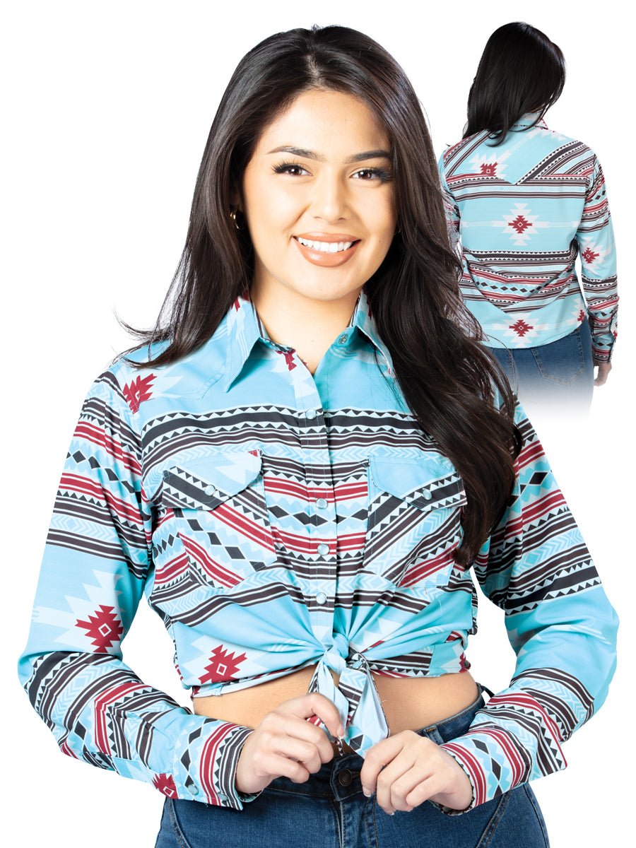Women’s Sky Blue Print Long Sleeve Western Shirt 'El Señor de los Cielos' 44206 - BELLEZA'S - Women’s Sky Blue Print Long Sleeve Western Shirt 'El Señor de los Cielos' 44206 - Women's Shirt - 04420601
