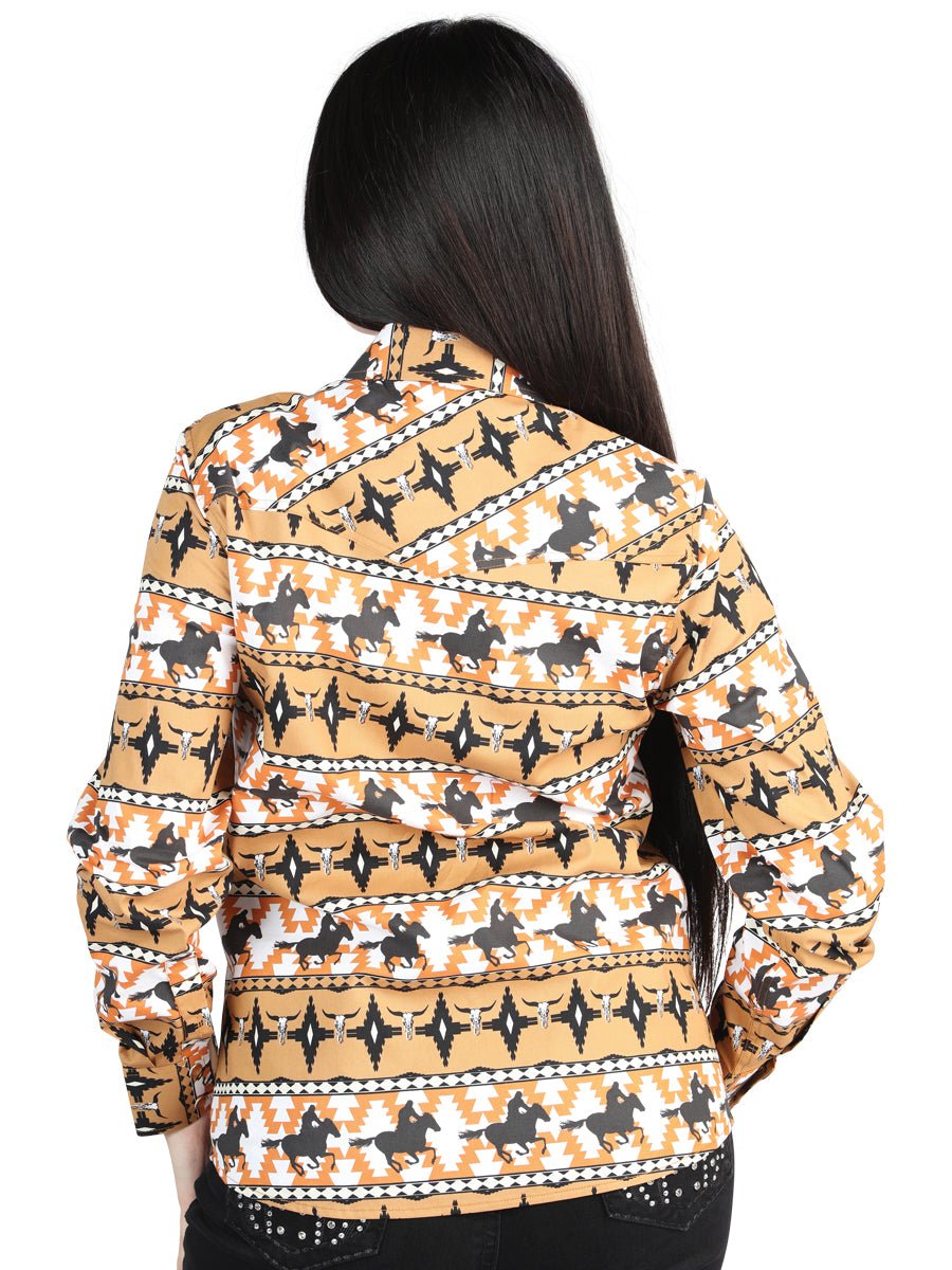 Women’s Taupe Print Long Sleeve Casual Shirt 'El Señor de los Cielos' 44481 - BELLEZA'S - Women’s Taupe Print Long Sleeve Casual Shirt 'El Señor de los Cielos' 44481 - Women's Shirt - 04448101