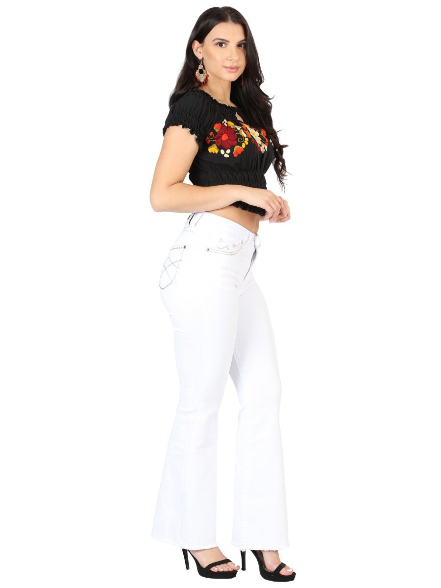 Women's White Bootcut Denim Jeans 'Centenario' 45545 - BELLEZA'S - Women's White Bootcut Denim Jeans 'Centenario' 45545 - Women's Pants - 04554501
