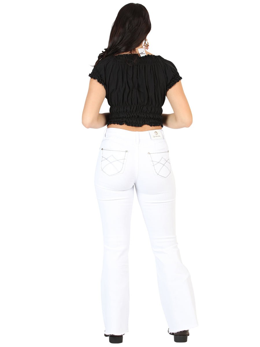 Women's White Bootcut Denim Jeans 'Centenario' 45545 - BELLEZA'S - Women's White Bootcut Denim Jeans 'Centenario' 45545 - Women's Pants - 04554501