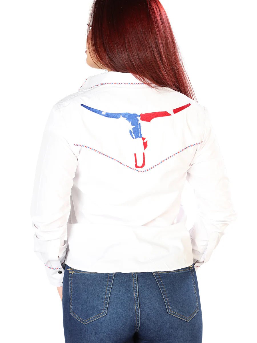 Women's White Embroidered Long Sleeve Western Shirt 'El Señor de los Cielos' 126681 - BELLEZA'S - Women's White Embroidered Long Sleeve Western Shirt 'El Señor de los Cielos' 126681 - Women's Shirt - 12668101