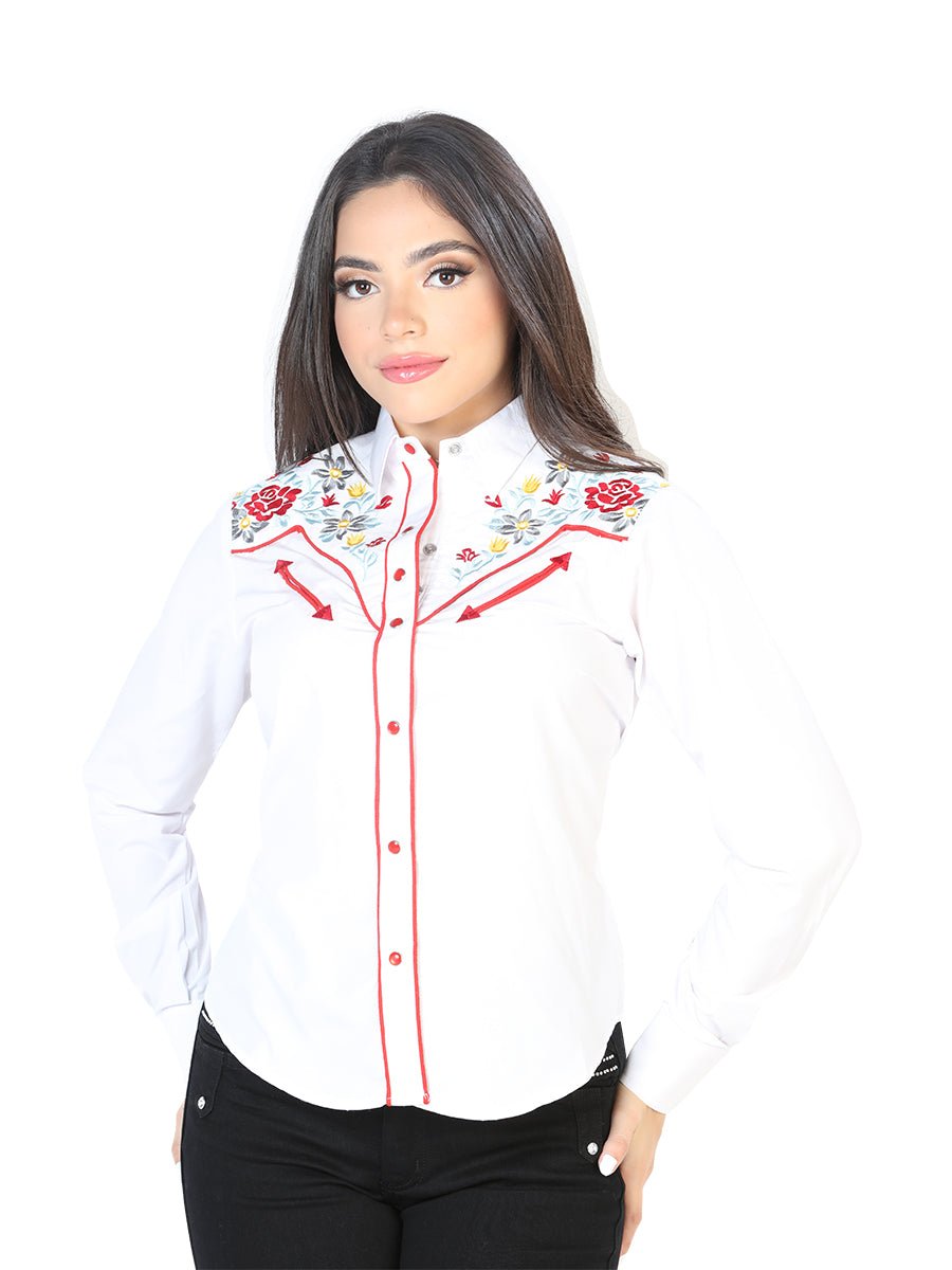 Women's White Embroidered Long Sleeve Western Shirt 'El Señor de los Cielos' 126686 - BELLEZA'S - Women's White Embroidered Long Sleeve Western Shirt 'El Señor de los Cielos' 126686 - Women's Shirt - 12668601