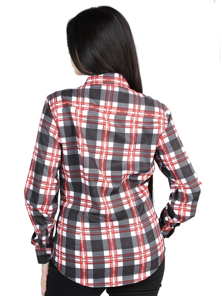 Women's White/Red Plaid Print Long Sleeve Western Shirt 'El Señor De Los Cielos' 44724 - BELLEZA'S - Women's White/Red Plaid Print Long Sleeve Western Shirt 'El Señor De Los Cielos' 44724 - Women's Shirt - 04472401