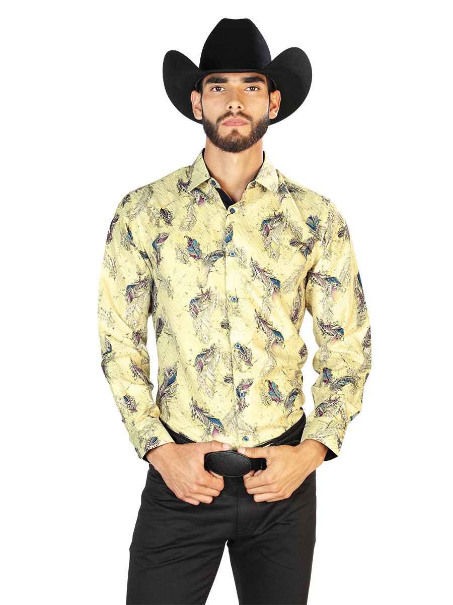 Yellow Casual Long Sleeve Shirt 43824 - BELLEZA'S - Yellow Casual Long Sleeve Shirt 43824 - CABALLERO - 04382401