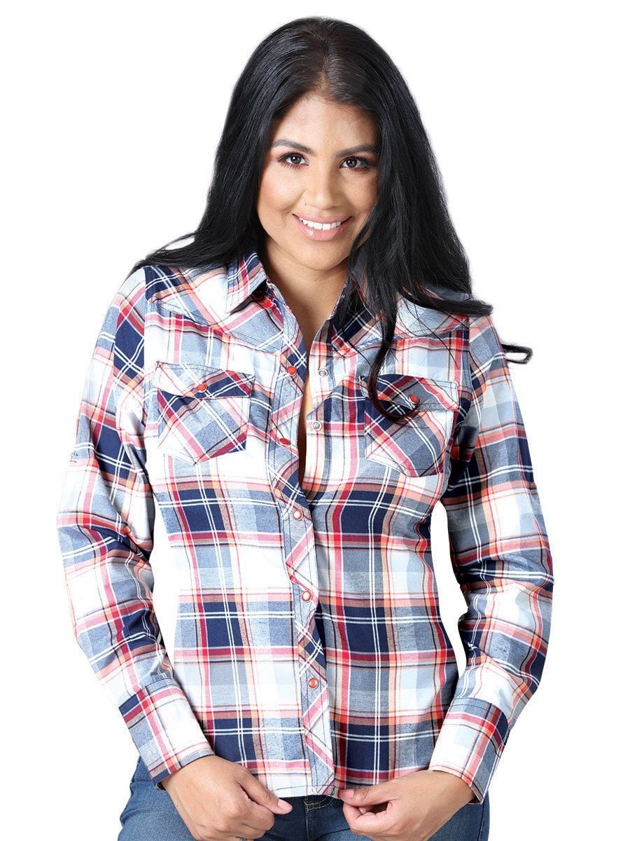 Blusa Vaquera Manga Larga para Mujer 'El General' *NARANJA/ROJO-41709* - BELLEZA'S - Camisa Para Mujer - 41709