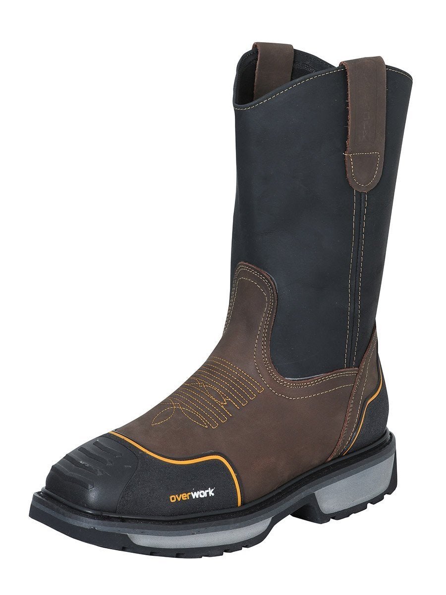 Botas de Trabajo Puntera de Acero Piel Crazy Para Hombre 'El General' *CAFE-41809* - BELLEZA'S - Botas De Trabajo - 41809