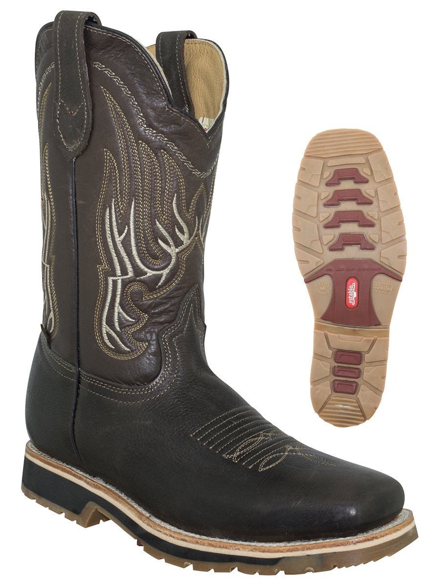 Botas de Trabajo sin Puntera de Acero Piel Genuina para Hombre 'Establo' *CAFE-41539* - BELLEZA'S - Botas De Trabajo - 41539