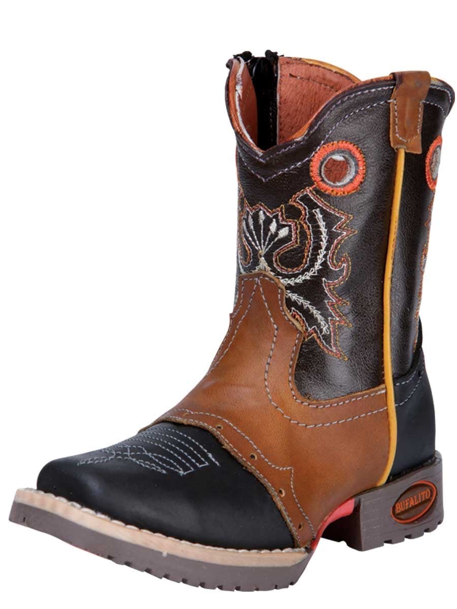 Botas Rodeo Clasicas de Piel Genuina para Bebe 'El General' - ID: 28999 NEGRO/MIEL - BELLEZA'S