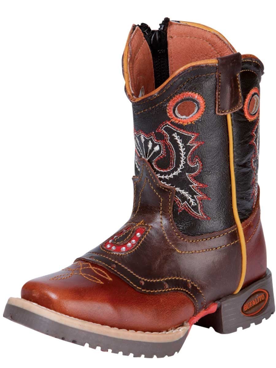 Botas Rodeo Clasicas de Piel Genuina para Bebe 'El General' - ID: 31318 CAFE/SHEDRON - BELLEZA'S - - 31318