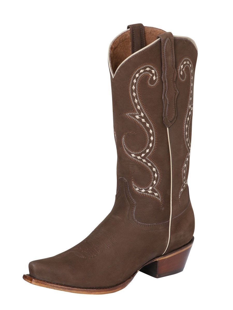 Botas Vaqueras Clasicas de Piel Nobuck para Mujer 'El General' * - ID: 42194 CAMEL - BELLEZA'S - - 42194