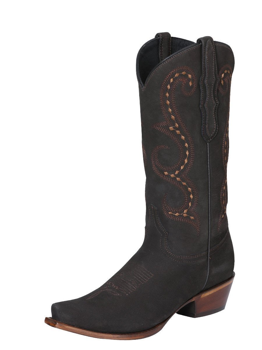 Botas Vaqueras Clasicas Piel Nobuck Para Mujer 'El General' *CAFE-42195* - BELLEZA'S
