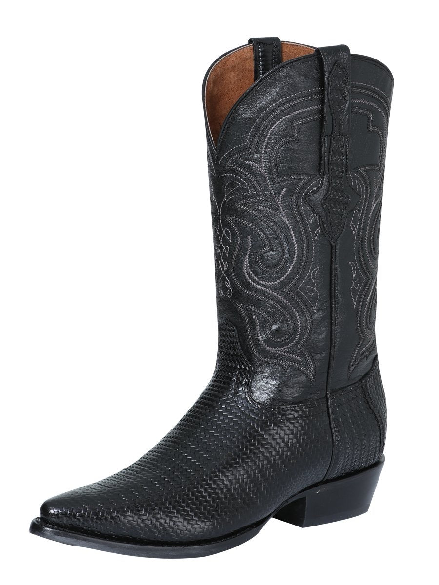 Botas Vaqueras Grabado Tejido de Piel Para Hombre 'El General' NEGRO-42199 - BELLEZA'S - - 42199