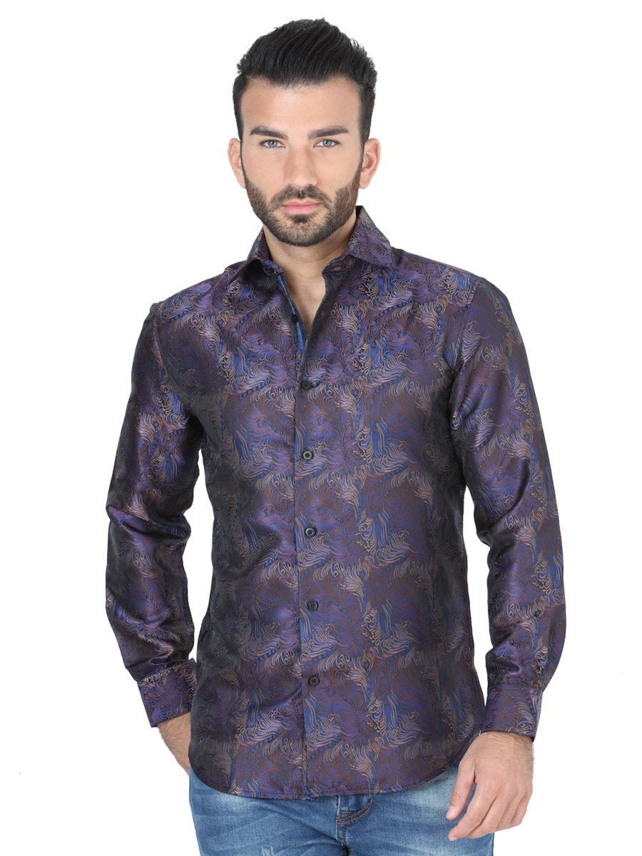 Camisa Casual Manga Larga para Hombre, 100% Polyester 'Centenario' - ID: 41720 BLUE/BROWN - BELLEZA'S - Camisa Casual Manga Larga para Hombre, 100% Polyester 'Centenario' - ID: 41720 BLUE/BROWN - BELLEZA'S - 41720