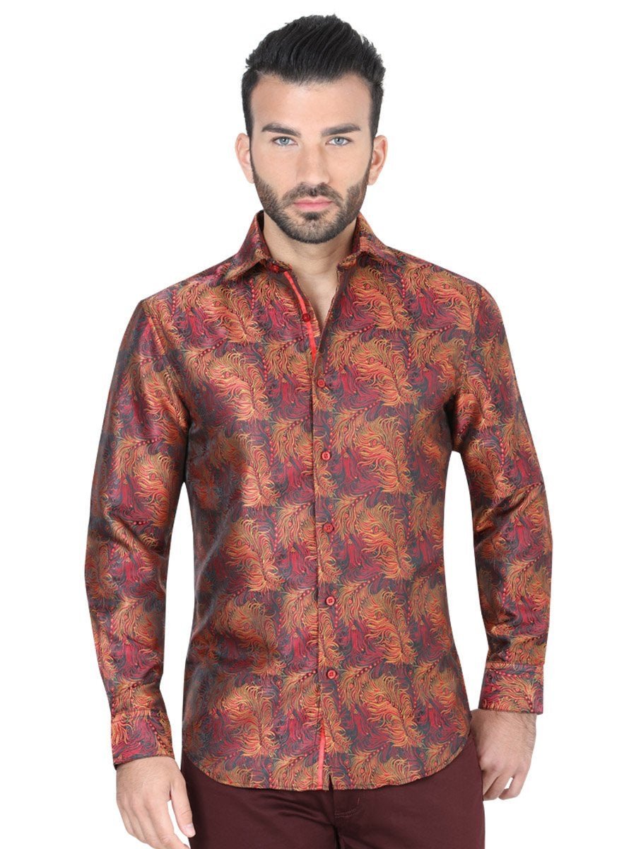 Camisa Casual Manga Larga para Hombre, 100% Polyester 'Centenario' - ID: 41722 NARANJA - BELLEZA'S - Camisa Casual Manga Larga para Hombre, 100% Polyester 'Centenario' - ID: 41722 NARANJA - BELLEZA'S - 41722