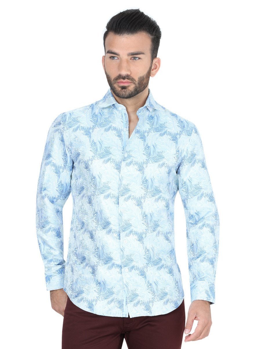 Camisa Casual Manga Larga para Hombre, 100% Polyester 'Centenario' - ID: 41726 AZUL/AMARILLO - BELLEZA'S - Camisa Casual Manga Larga para Hombre, 100% Polyester 'Centenario' - ID: 41726 AZUL/AMARILLO - BELLEZA'S - 41726