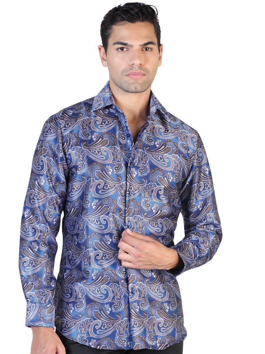 Camisa Casual Manga Larga para Hombre, 100% Polyester 'Centenario' * - ID: 42815 AZUL/CAFE - BELLEZA'S - Camisa Casual Manga Larga para Hombre, 100% Polyester 'Centenario' * - ID: 42815 AZUL/CAFE - BELLEZA'S - 42815