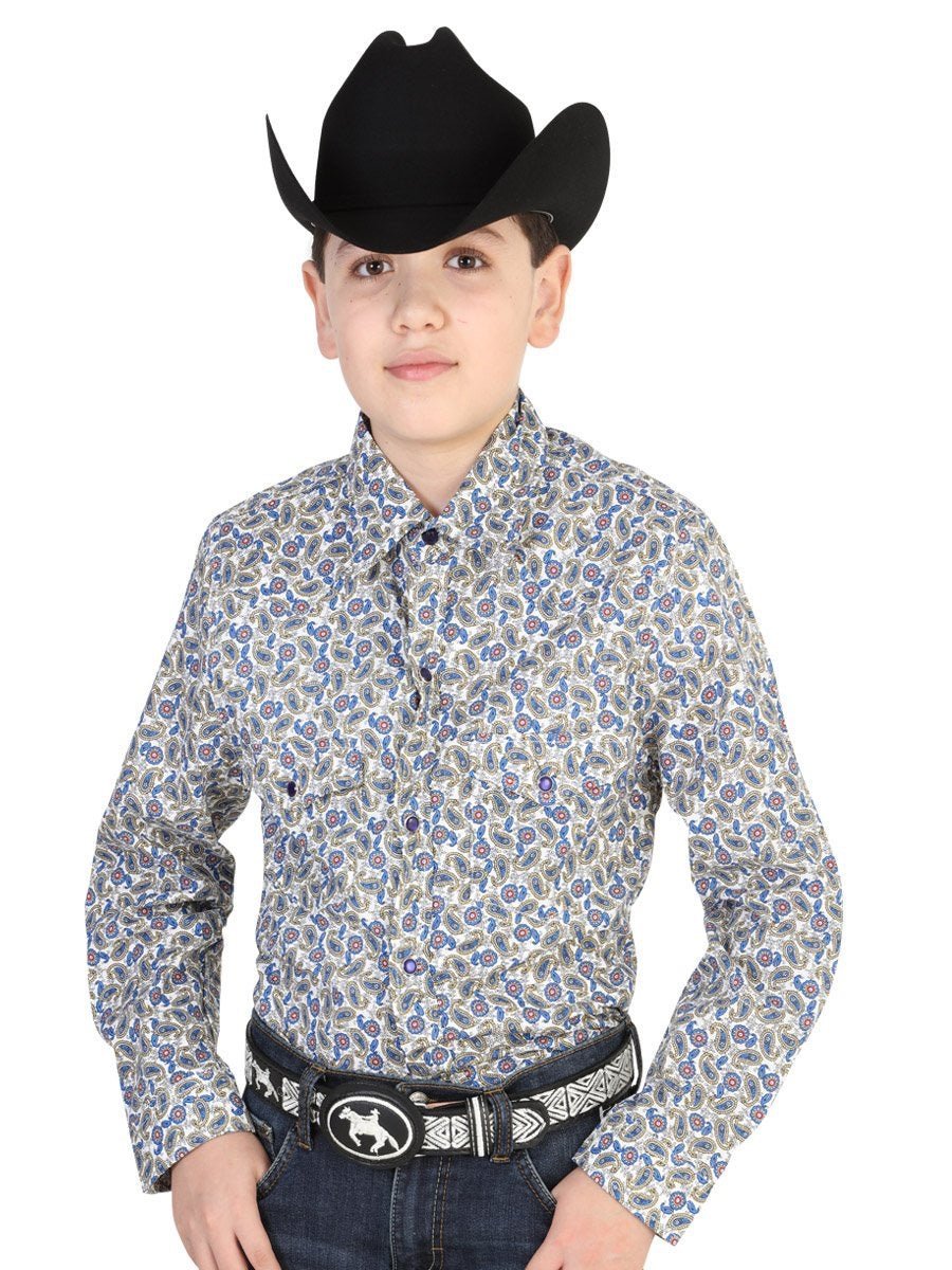 Camisa Casual Manga Larga para Niño 'Centenario' BLANCO/AZUL-42459 - BELLEZA'S - Camisa Casual Manga Larga para Niño 'Centenario' BLANCO/AZUL-42459 - BELLEZA'S - 42459