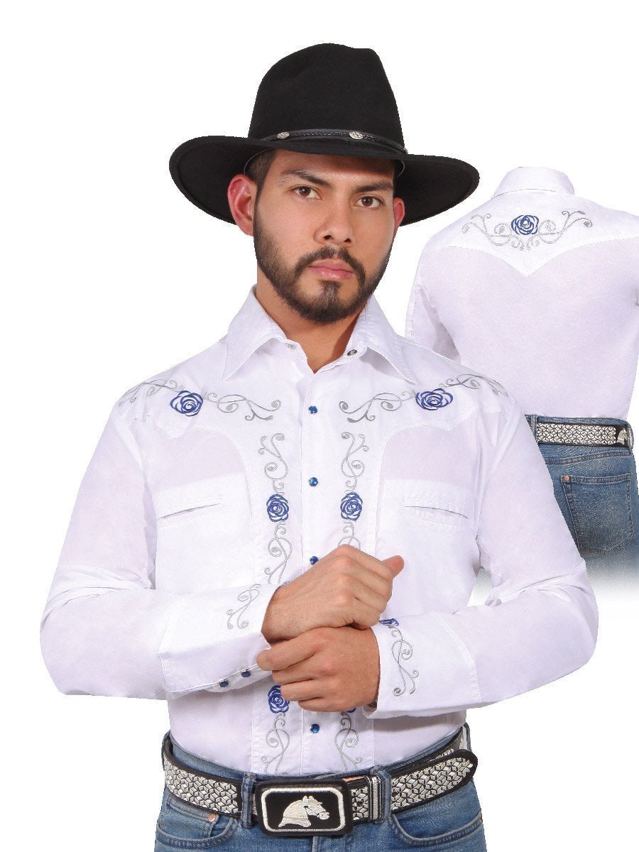 Camisa Vaquera Bordada Manga Para Hombre 'El Señor los Cielos' * BLANCO-42938* BELLEZA'S