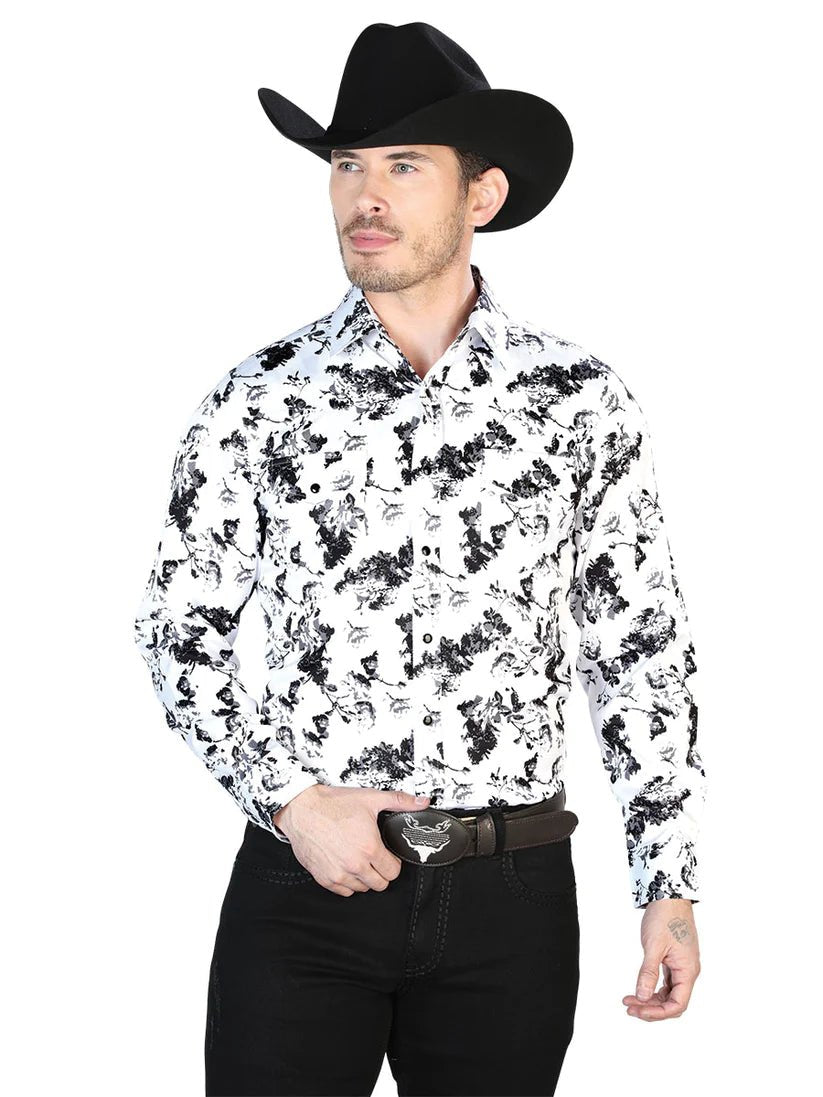 Camisa Vaquera Manga Larga Broches Para Hombre 'El Señor de los Cielos' *White-43952* - BELLEZA'S