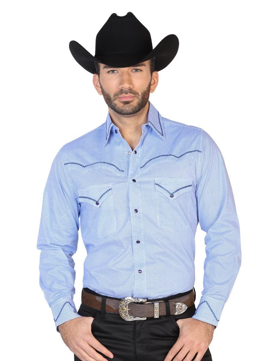 Camisa Vaquera Manga Larga para Hombre, 100% Algodon 'El Señor de los Cielos' * - ID: 42605 AZUL - BELLEZA'S