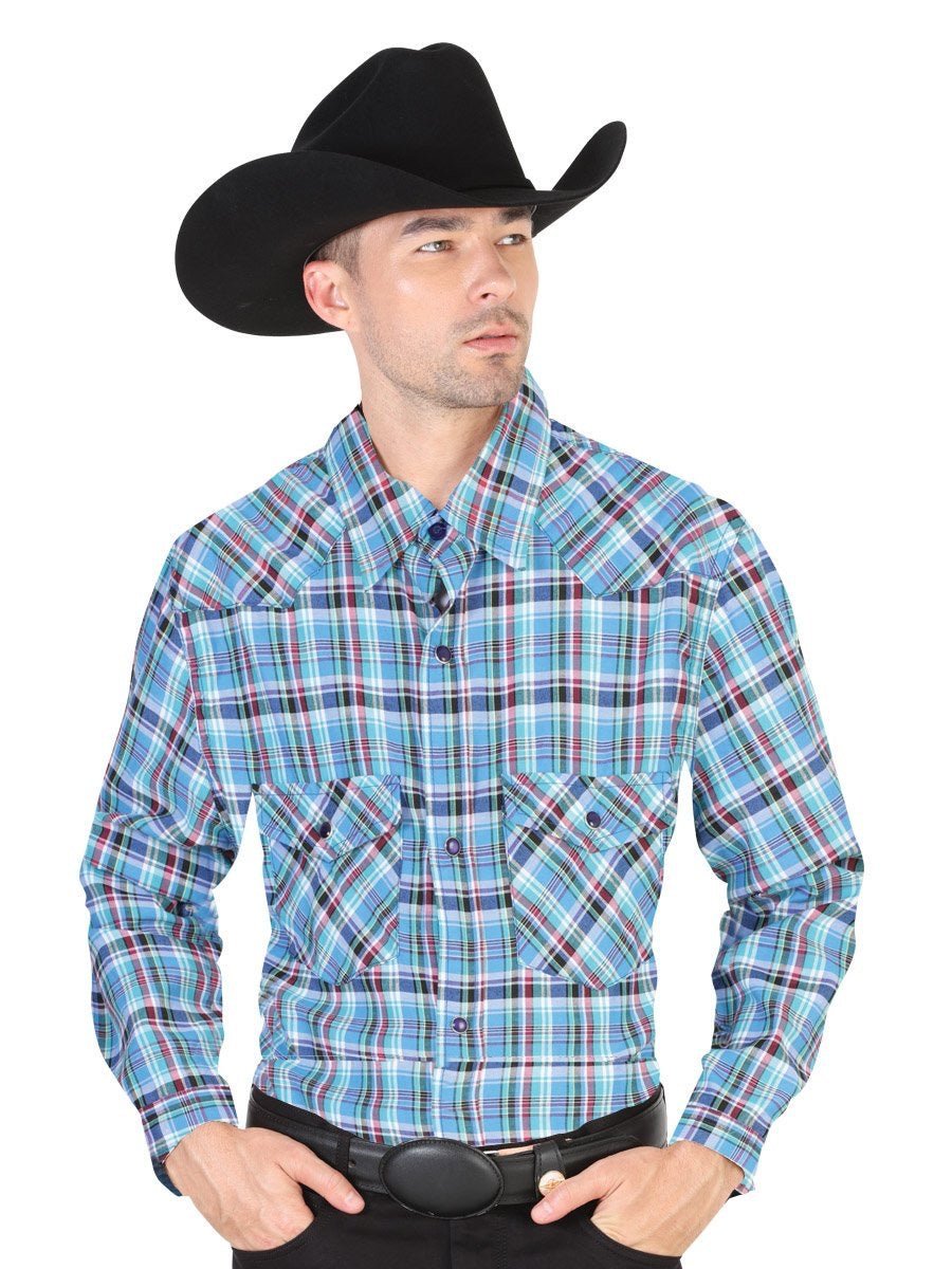 Camisa Vaquera Larga para Hombre, 55% Cotton, 45% Polyester 'El General' * - ID: 42463 VERDE