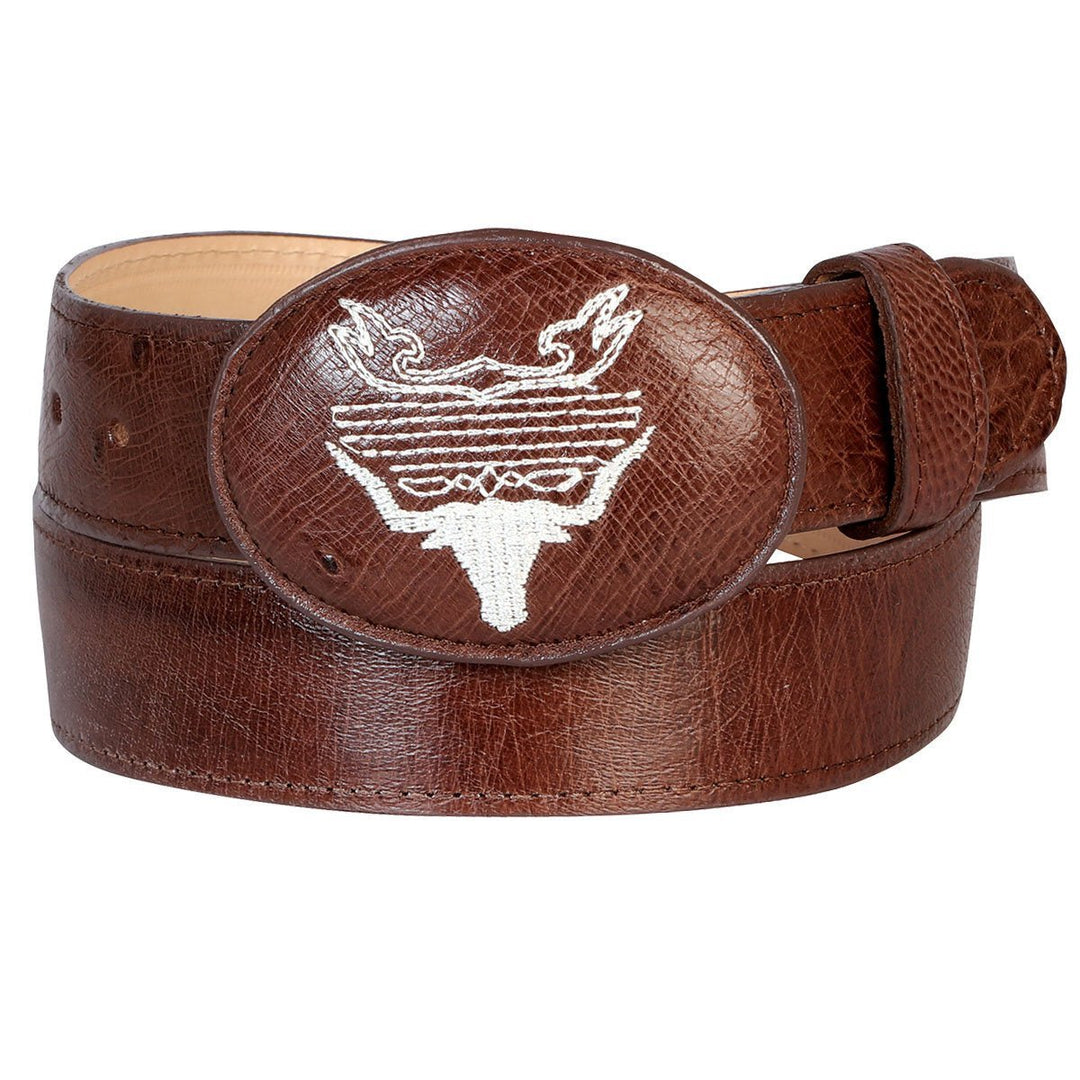Cinto Vaquero Piel Exotica Panza de A vestruz *100 Años* *KANGO TABACK-43226* - BELLEZA'S - Cinto Vaquero Piel Exotica Panza de Avestruz *100 Años* *KANGO TABACK-43226* - BELLEZA'S - Cintos Para Hombres - 43226