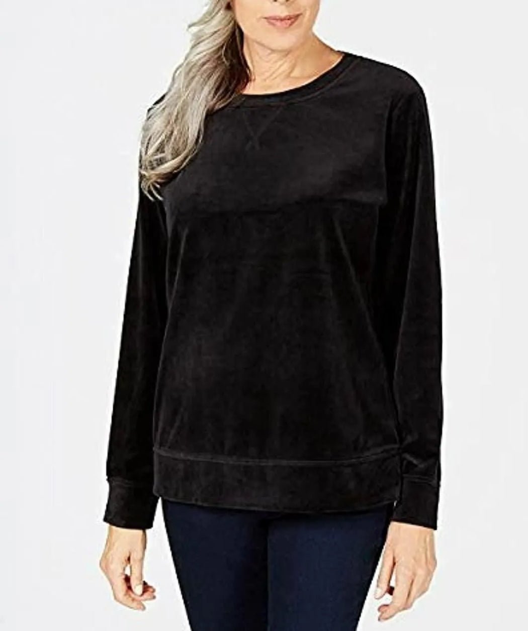 Karen Scott Velour Sweatshirt Deep Black Small - BELLEZA'S