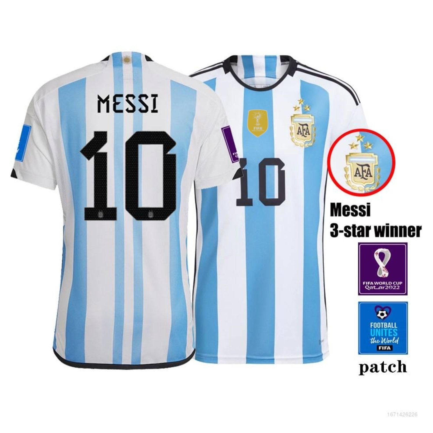 Adidas Argentina Lionel Messi Three Star Home Jersey