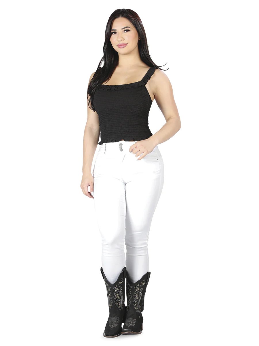 Pantalón de Mezclilla para mujer en Color Blanco tipo Colombiano