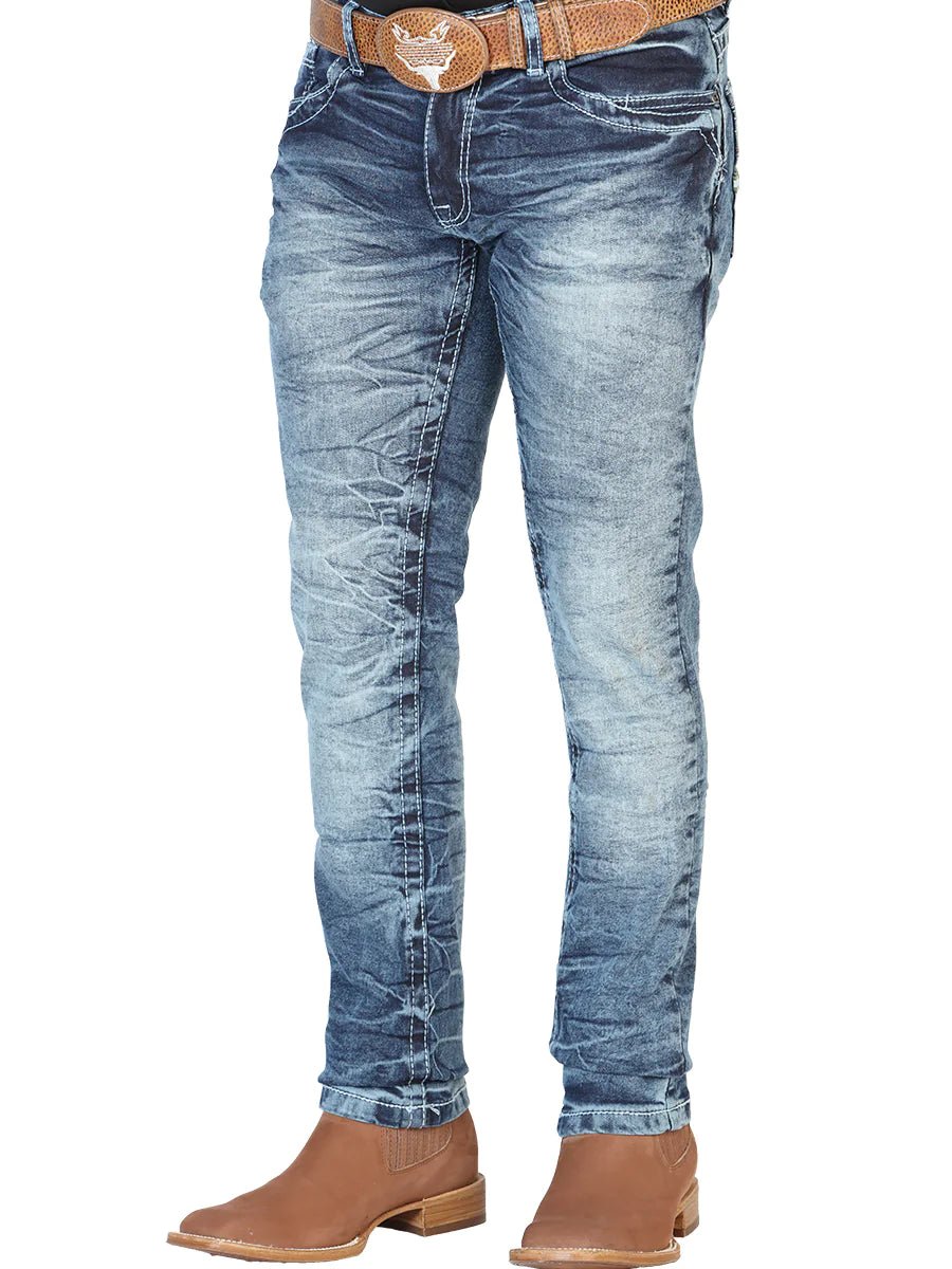 Pantalon De Mezclilla Casual Para Hombre 'El Norteño' *Azul Mediano-126629*  - BELLEZA'S