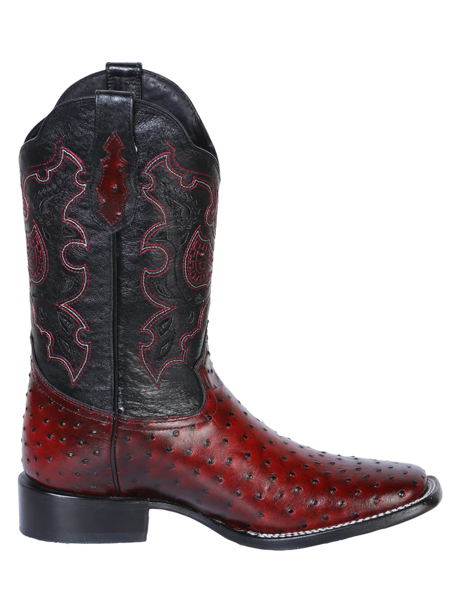 Botas vaqueras piel con estampado de avestruz para hombre 'El General' color cereza 41901