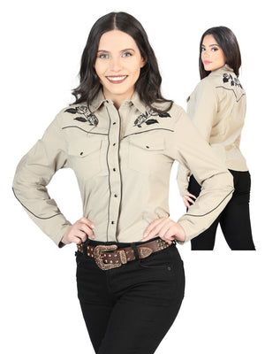 Women’s Beige Floral Embroidered Long Sleeve Western Shirt 'El Señor de los Cielos' 42969