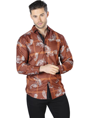 Men's Brick/Silver Printed Long Sleeve Western Shirt 'El Señor de los Cielos' 44025