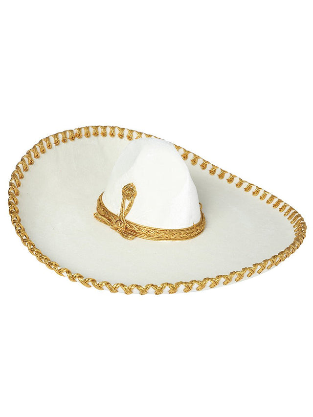 Adult Mexican Charro Hat Velvet Ivory/Gold 600700 - BELLEZA'S - Adult Mexican Charro Hat Velvet Ivory/Gold 600700 - CABALLERO - 60070001