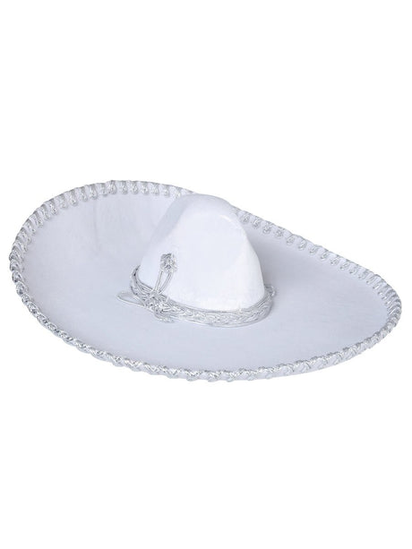 Adult Mexican Charro Hat Velvet White/Silver 600699 - BELLEZA'S - Adult Mexican Charro Hat Velvet White/Silver 600699 - CABALLERO - 60069901