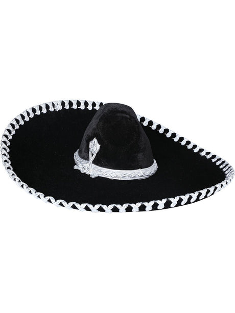 Adult Mexicanl Charro Hat Velvet Black/Silver 600600 - BELLEZA'S - Adult Mexicanl Charro Hat Velvet Black/Silver 600600 - CABALLERO - 60060001