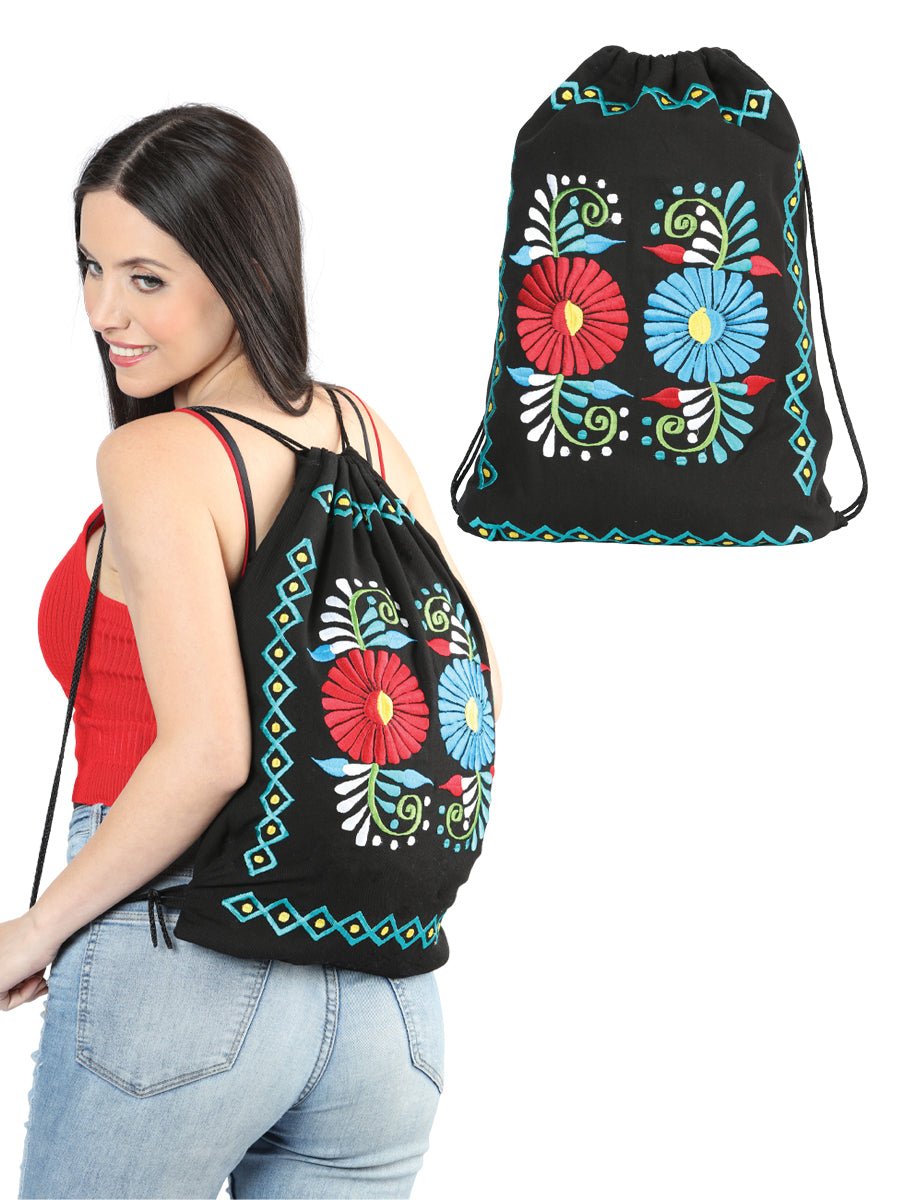 Artisanal Embroidered Bagpack 100% Cotton Black 603994 - BELLEZA'S - Artisanal Embroidered Bagpack 100% Cotton Black 603994 - UNISEX - 60399401