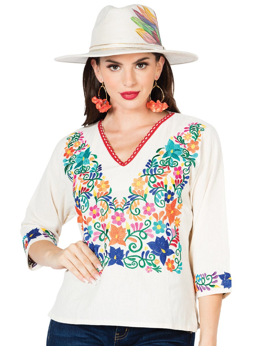 Artisanal Embroidered Blouse 100% Cotton Beige 603055 - BELLEZA'S - Artisanal Embroidered Blouse 100% Cotton Beige 603055 - DAMA - 60305501