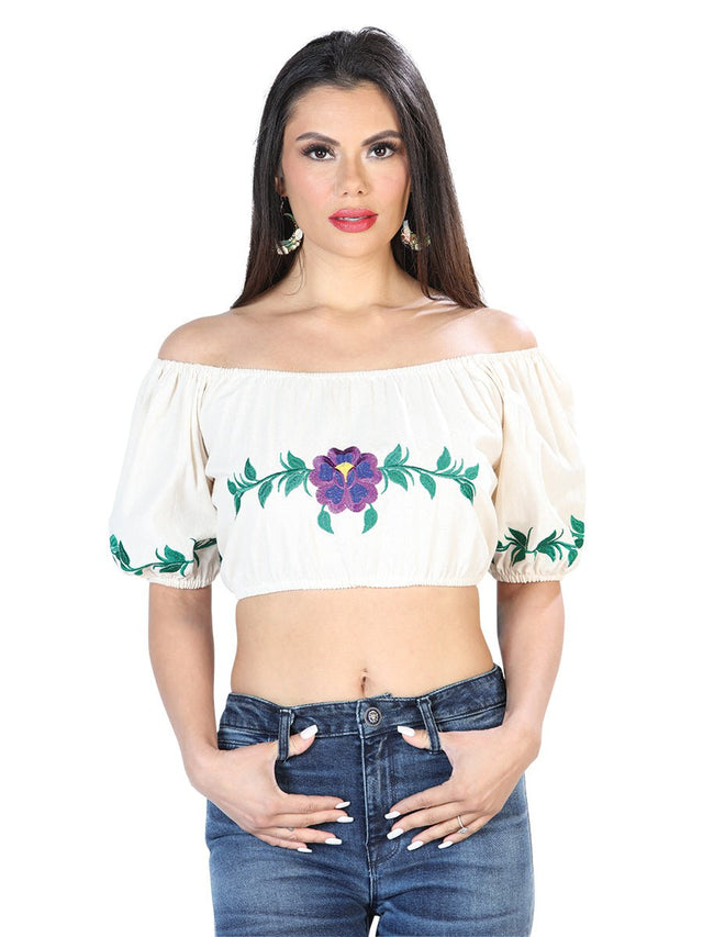 Artisanal Embroidered Blouse 100% Cotton Beige 603891 - BELLEZA'S - Artisanal Embroidered Blouse 100% Cotton Beige 603891 - DAMA - 60389101