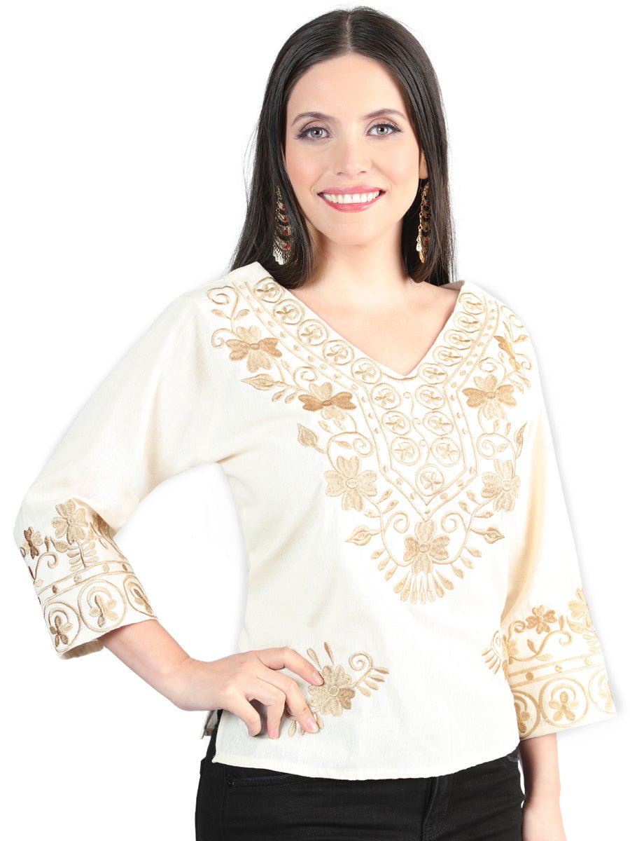 Artisanal Embroidered Blouse 100% Cotton Beige 603963 - BELLEZA'S - Artisanal Embroidered Blouse 100% Cotton Beige 603963 - DAMA - 60396301