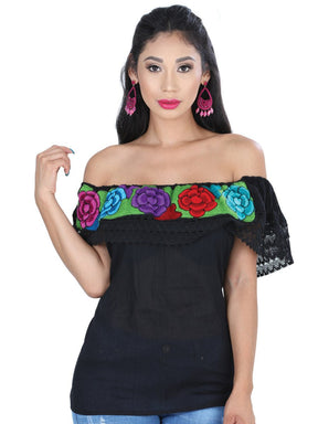 Artisanal Embroidered Blouse 100% Cotton Black 601427 - BELLEZA'S - Artisanal Embroidered Blouse 100% Cotton Black 601427 - DAMA - 60142701
