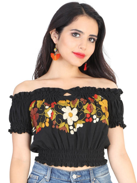 Artisanal Embroidered Blouse 100% Cotton Black 601984 - BELLEZA'S - Artisanal Embroidered Blouse 100% Cotton Black 601984 - DAMA - 60198401